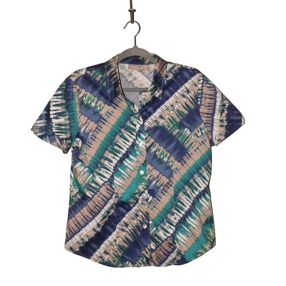 CHICO'S $59‎ Abstract Patterned Short Sleeve Button Down Shirt Chico's 1 / US M - Picture 1 of 4